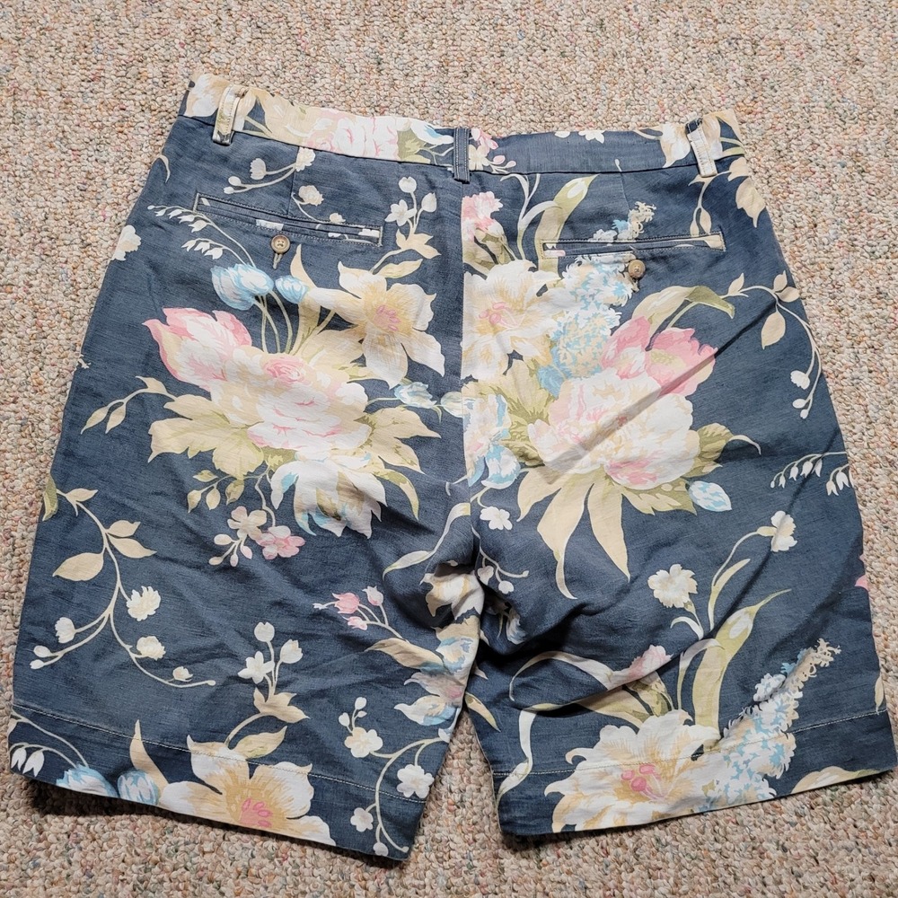 Polo Ralph Lauren Shorts Mens 33 Blue Floral Classic Fit Linen Blend Tropical - Picture 8 of 11